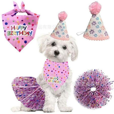 Hunde Fødselsdags Bandana med Hat og Kjole Pigesæt, Hvalpe Fødselsdagsfest Forsyninger, Sød Tutu Nederdel Outfit til Små Medium Store Hunde