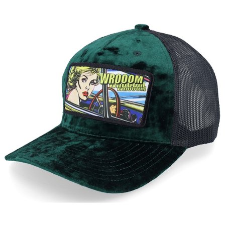 Calza Pennello - Verde trucker Boné - Girl Driving Pop Art Velvet Green/Black A-Frame Trucker @ Hatstore