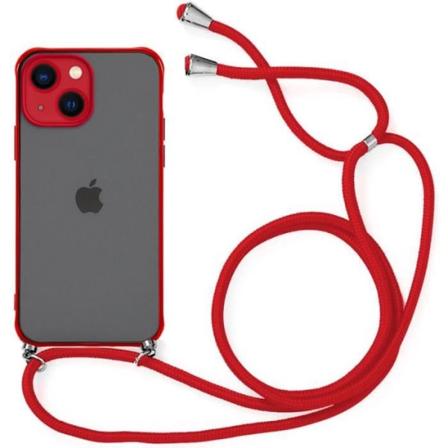 Halskæde Cord Case til iPhone 14 Red Rigid Semi-transparent beskyttelse mat effekt Röd