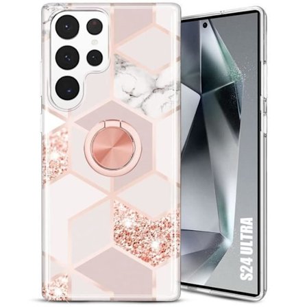 Coque - BOOLING - til Samsung Galaxy S24 Ultra - Rosa - 360° roterende ringeforretningsstøtte - Fleksibel