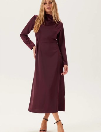 Bubbleroom Satin High Collar Midi Dress - Burgundy - L