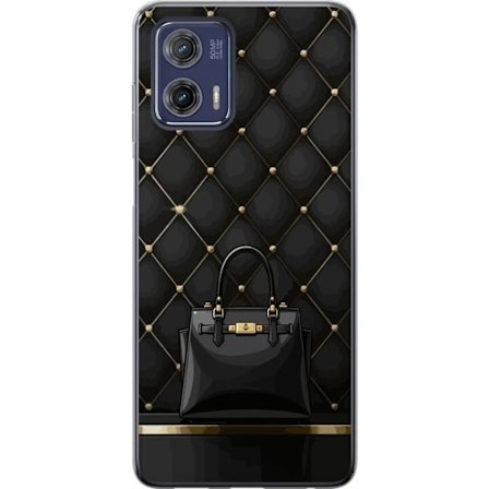 Kompatibel Mobilcover til Motorola Moto G73 Luksuriøs sort taske mod quiltet baggrund