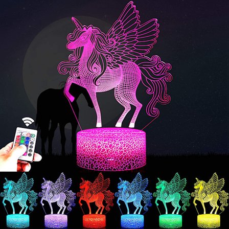 Unicorn Toys 16 Färger 3D Illusion Skrivbordslampa Fjärrkontroll