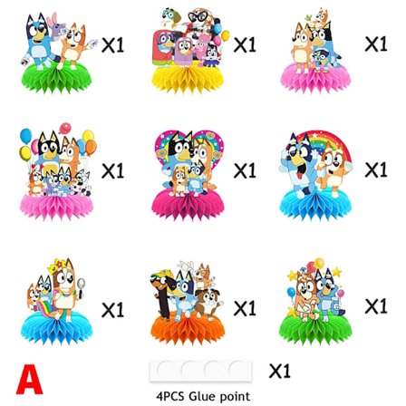 Bluey Bingo-tema Anime Figurer Dekorasjoner Barnebursdag Feriefest Skrivebord Honeycomb Ornamenter