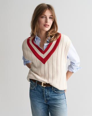GANT - Vest med V-hals i kontrast - Dame - XL