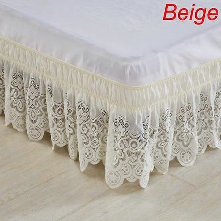 2 färger vit/beige enfärgad 3-sidig elastisk spetsomsluten 38 cm sängkappa