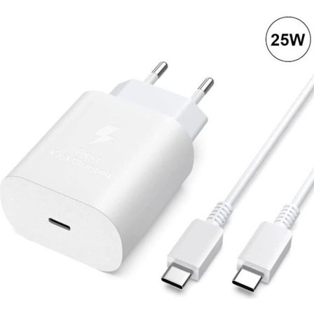 Laddare USB-C 25W + USB-C till USB-C-kabel 1M Vit för Samsung Galaxy A36 A56 A32 4G-5G A31 A30[GPA]