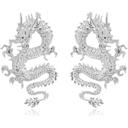 Punk Vintage Dragon Metal Stud Øreringe Chic Guld Sølv Overdrevne Statement Dragon Stud Øreringe Poleret Legering Dinosaur Fantasy Dragon Drop for 