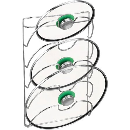 Hylla - Käytännöllinen seinään asennettava kannenpidike keittiövälineille, kromimetalli (1 kpl, 5 tasoa, hopea)