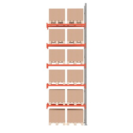 Palettenregal ULTIMATE, Anbaumodul, 6000 x 1850 x 1100 mm, 12 Paletten à 500 kg
