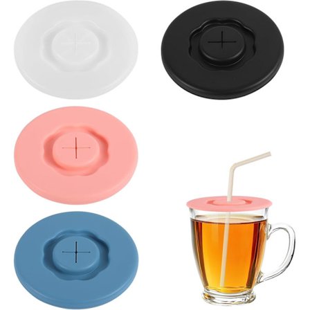Återanvändbara silikonlock för muggar 4 stycken - Lufttäta drickmuggar med sugrör - BPA-fria skyddslock för glas och muggar - 4 färger Återanvändbara