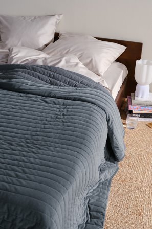 Jotex - Sengeteppe i Fløyel Åskblå - GURI - Kjøp Sengetepper hos Jotex