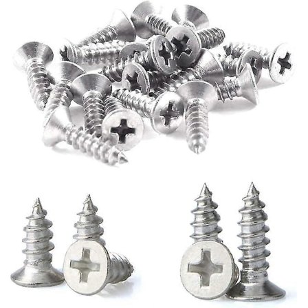 200 stk. M4 rustfrie selvborende skruer Phillips flatt hode DIY treskruer (100 stk. M4 x 10 mm, 100 stk. M4 x 12 mm)