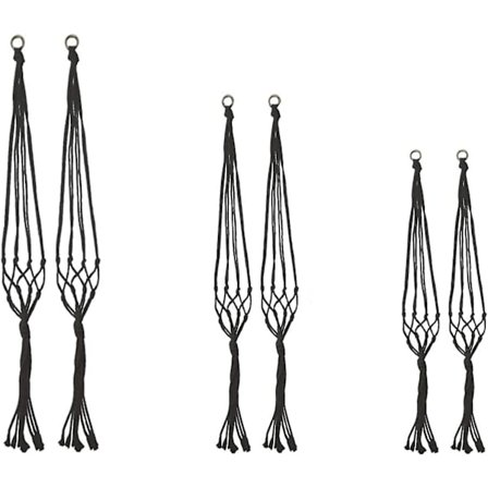 6-pack Macrame blomkrukeupphängare inomhus bomull hängande planter svart