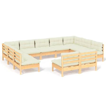 Vidaxl Loungegrupp Med Gräddvita Dynor 11 Delar Massiv Furu Creme