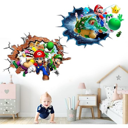 2 stk. Mario vægklistermærker, Super Mario vægdekorationer, Mario klistermærker vægklistermærker, Mario klistermærker vægklistermærke, Mario 