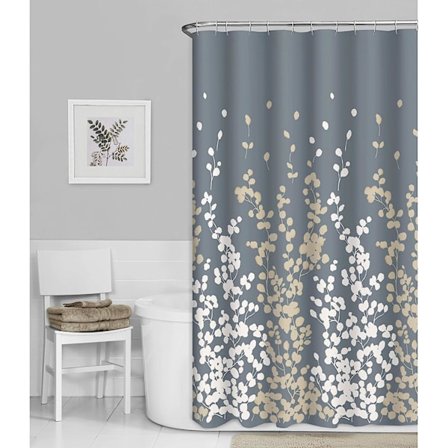 Norsunluun ja ruskea Sylvia Faux Silk Fabric -suihkuverho, 72" x 72"