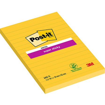 3M Post-It Super Sticky 102x152 Yellow lined