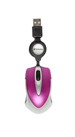 Verbatim Go Mini Optical Travel Mouse - Mus - høyre- og venstrehåndet - optisk - 3 knapper - kablet - USB - varm rosa