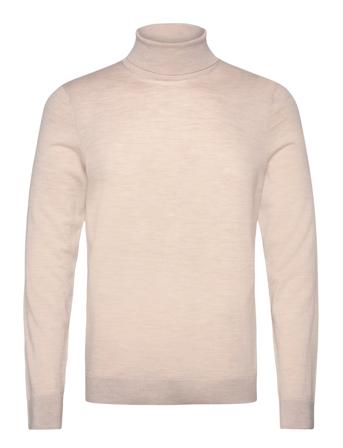 Slhtray Ls Knit Merino Roll Neck Noos Selected Homme Beige