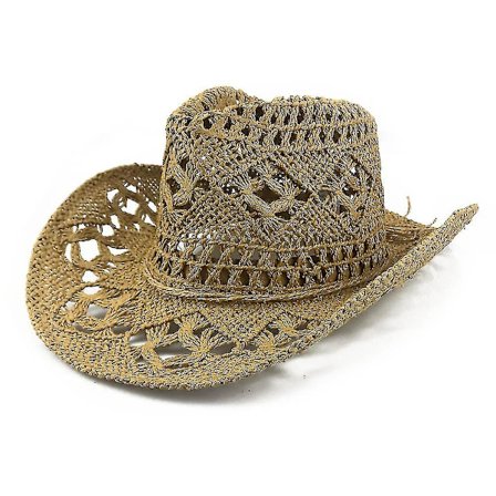 Menn og kvinners vevde stråcowboyhatt sommerstrand solhatt, justerbar