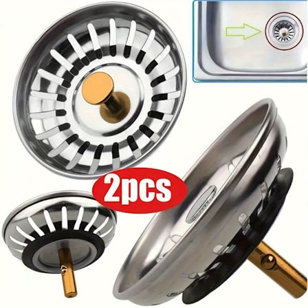 2 stk. kjøkkenvask sil og proppsett, vaskepropp og filter med hårfanger