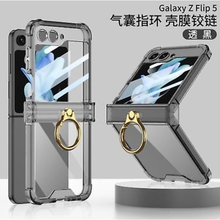 Skal Kompatibelt med Samsung Galaxy Z Flip 5 med Fingerringstativ, Gångjärnsskydd och Externa Skärmskydd-Xin