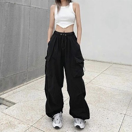 Streetwear Cargo Bukser Dame Casual Vintage Baggy Bred Ben Lige Bukser Jogger Store Lommer Oversize Overalls Sweatpants Sort