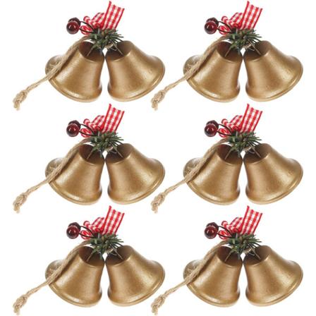 6 Pakke Røde Juleklokker, Metall Juletrehengende Ornament for Chri