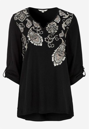 Cellbes of Sweden - Jerseytop med 3/4 lange ærmer i sort / paisley til damer i størrelse 42/44