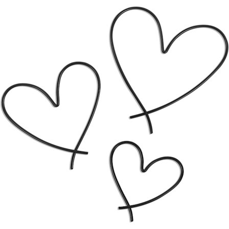 3 st hjärtformade väggdekorationer i metall, hjärtformad väggkonst i metall, hjärtformad väggskylt svart hängande dekoration