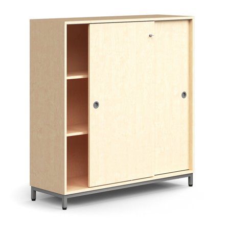 Schiebetürenschrank QBUS, abschließbar, 1252x1200x400 mm, Silber, Birke