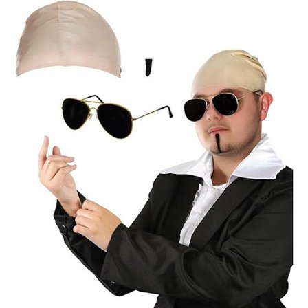 Skaldet Hætte - Latex Skaldet Parykhætte - 3 Stykker - Skaldet Pitbull - Inkluderer Falsk Skæg og Solbriller - Lysebrun