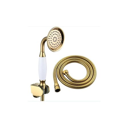 Brusehoved Brusesæt Messing Brusebad med Fleksibel Slange 1.5M Brusehoved med Holder Brusesæt Guld