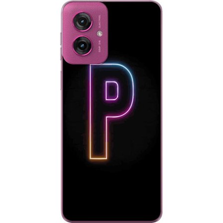 Kompatibel Mobilcover til Motorola Motorola Moto G55 Minimalistisk neonbogstav P i farvegradient og lyseffekt mod sort baggrund i digital neonstil