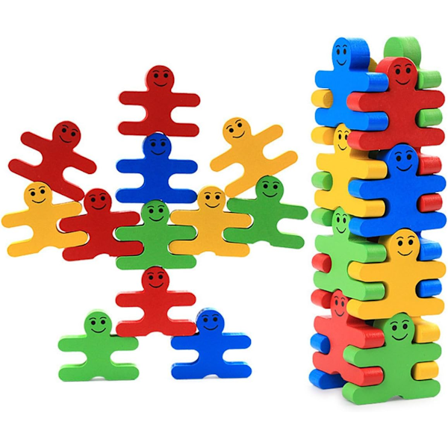 16 stk. træstableklodser til børn, stabelspil legetøj børn Montessori dyrebalanceklodser småbørn pædagogiske stabling høje bygninger