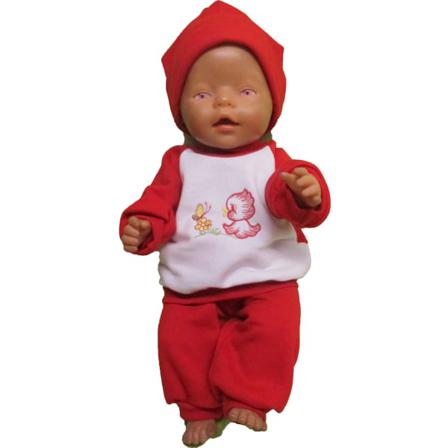 Röd/vit Joggingdress Med Fågelmotiv Till Baby Born Röd/vit