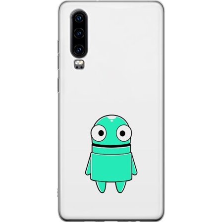 Kompatibel Mobilcover til Huawei Huawei P30 Turkis tegneseriefigur med store øjne og en glad personlighed i enkel illustration