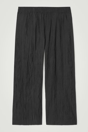 COS Men's Crinkled Wide Leg Trousers in Black