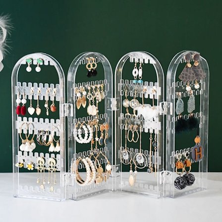 Transparent fyrkantig 240-håls, hopfällbar akrylörhängesdisplay