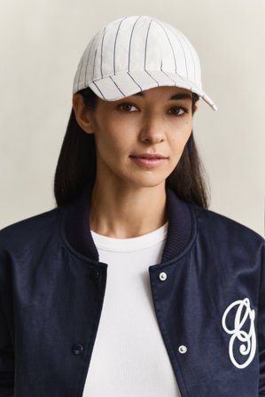GANT Damen Gestreiftes Cap aus Leinenmix (ONE SIZE) Weiß