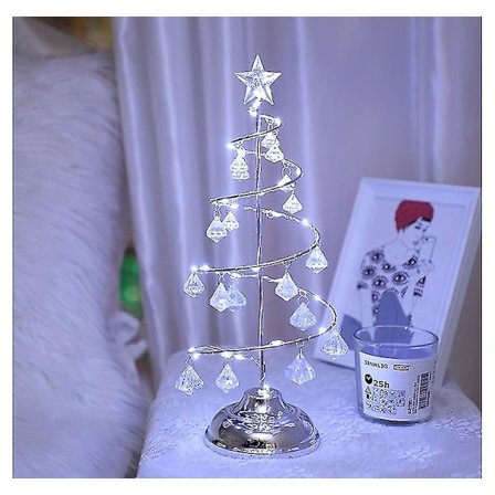 Mini Kristalli Joulukuusi Lamppu - Lämmin Valkoinen Valo - Paristokäyttöinen LED - Pöytäkoristelu Ch