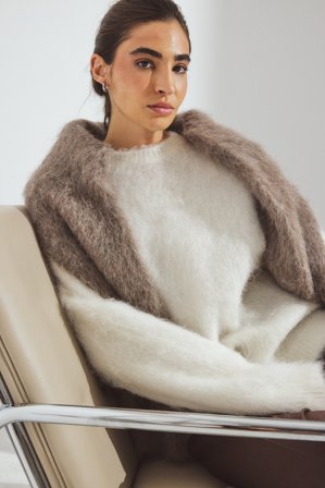 Premium Selection - Oversized strikket genser i alpakkablanding - Premium kvalitet - Offwhite - L