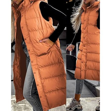 Huvtröja med dragkedja för kvinnor, överdimensionerad väst, vinter ytterkläder, huvad parkas, mode quiltad väst, casual Orange M
