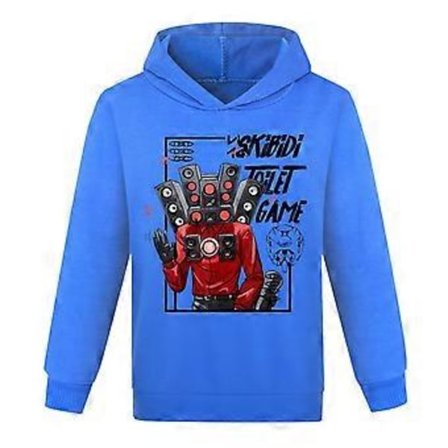 Skibidi Toilet Spilltrykket Gensere for Barn 7-14 År Gutter Jenter Hettegenser Lang Ermet Hettegenser Topper Høst Vinter (11-12 År Blå)