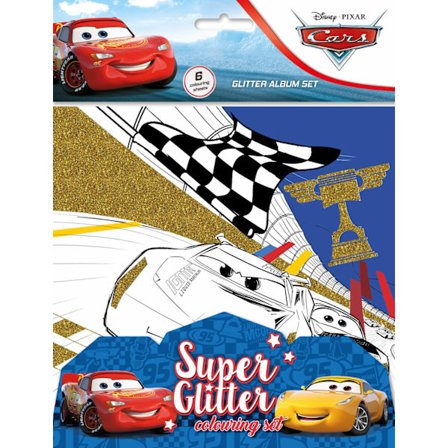 Biler 6 stk farvelægningssider med glitter hobby sæt bil biler