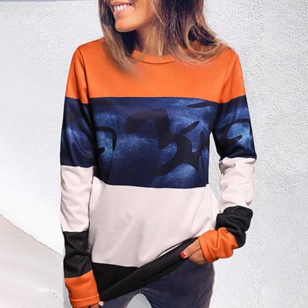 T-shirt Med Färgsömnad För Kvinnor Med Printed Tröja