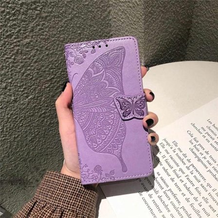 Etui til Samsung A54 5G Lys Lilla Lær med preget flip og magnetisk sugekopp