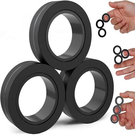 Magnetiske Fidget-ringe - Uendelige timers sjov - Drej, forbind & leg - Vanedannende fidget-legetøj til drenge & piger - Sort