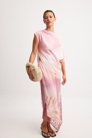 NA-KD ART Jupe en satin et dentelle - Jupes en satin - Rose - EU 42